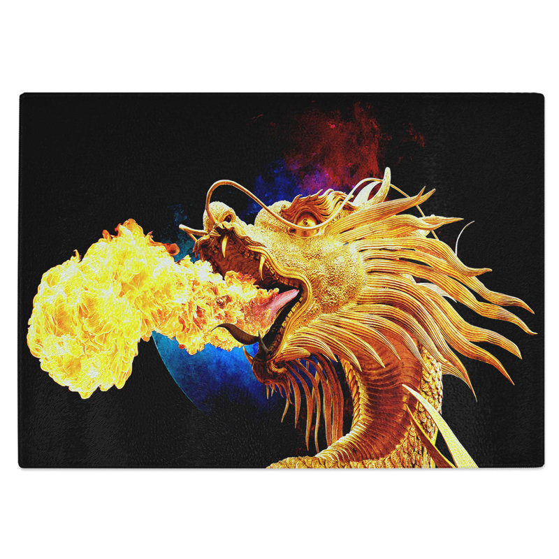 Glass Golden Dragon Chopping Board, 28.5 cm W x 20 cm L