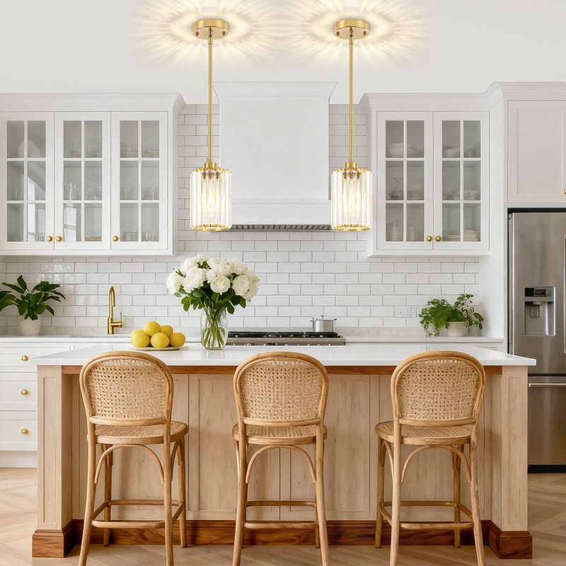 Bette 1-Light Modern Crystal Single Pendant Light With Adjustable Height, Brushed Gold