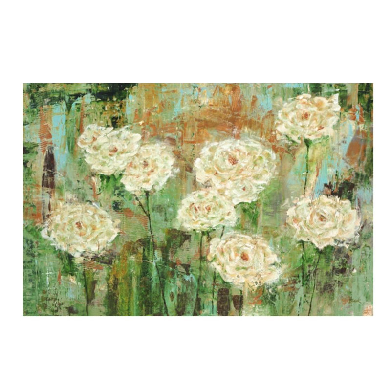 Roses blanches - impression, Couche de verre, H 31 po x l 47 po x P 2 po