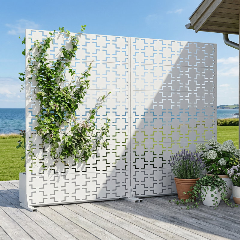 Paravents d'extérieur en métal Wild 72 x 47 pouces Wild, 72 po H x 47 po L x 16 po P, Blanc