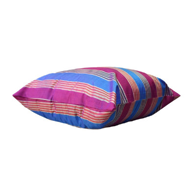 Housse de coussin décorative en soie à rayures multicolores, faite à la main, 40 x 40 cm, pour intérieur, lot de 1