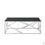 Table basse rectangulaire avec plateau en verre trempé et structure en acier inoxydable