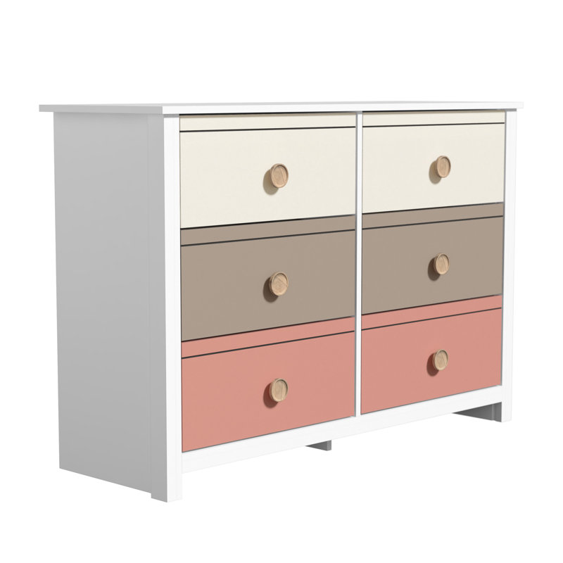 Bustillo 46.1'' W kids 6 -Drawer Dresser, White/Parchment/Warm Taupe/Canyon Clay