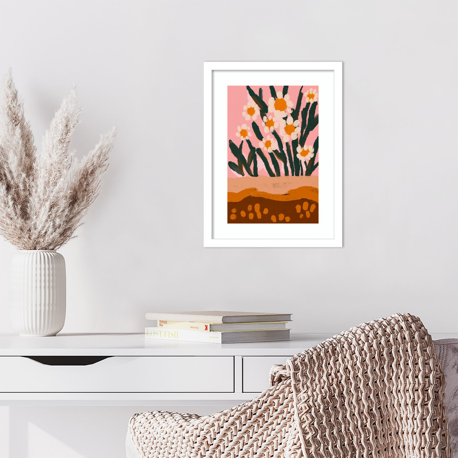 Pastel Flower Impression No 3, White, 17" H x 13" W