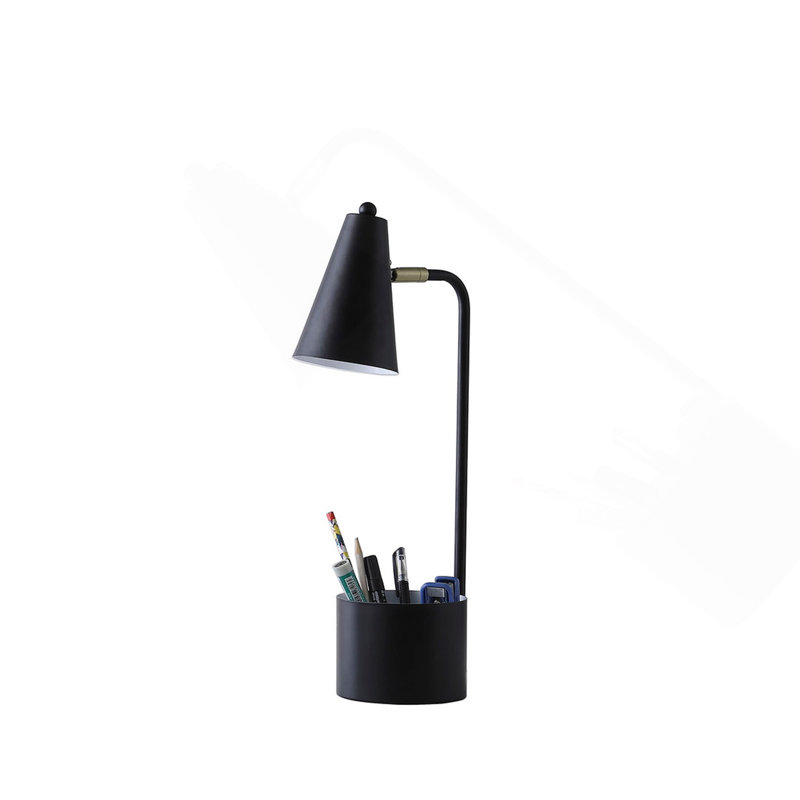 Lampe de bureau 19,5 po en métal noir avec organisateur, Noir, Noir