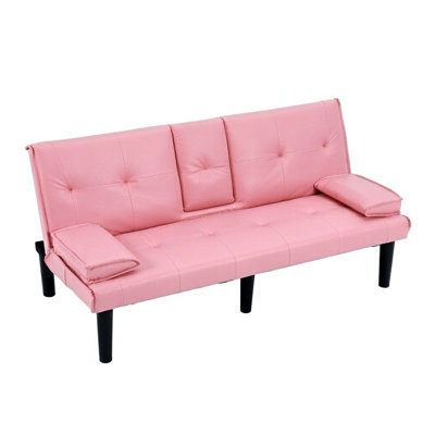 Canapé-lit multifonctionnel rose en PVC de 170 cm, pliable avec porte-gobelet, transforme le salon en chambre d'amis