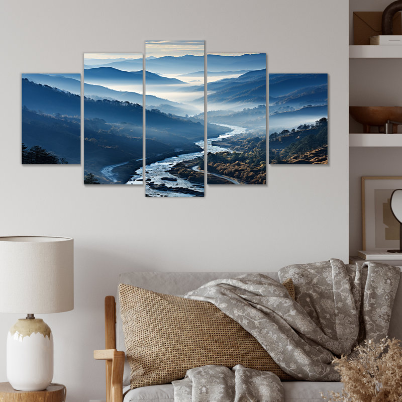 Blue And White Mountain Majesty Panorama I - Mountains Multipanel Wall Art
