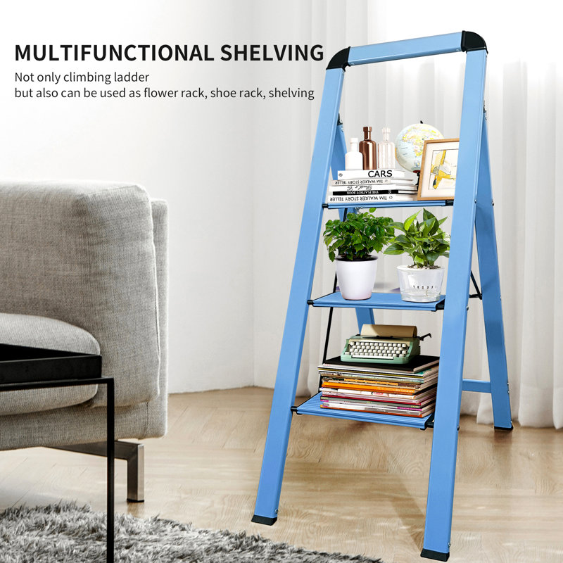 3 - Step Aluminum Folding Step Ladder, Clear Sky
