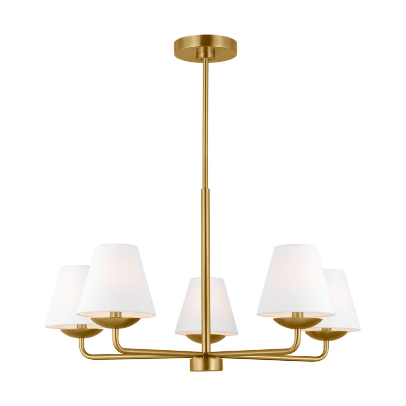 Satin Brass 5-Light Candle Chandelier with White Linen Shades