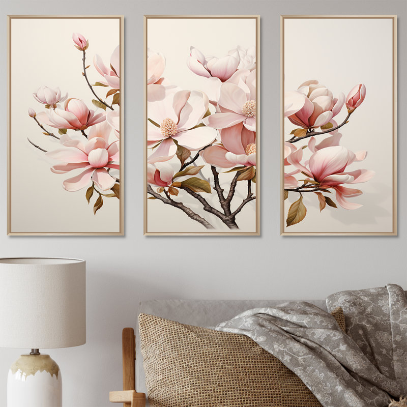 «Magnolias Minimalisme Dream I - Magnolias», ensemble d'art mural sur toile, Cadre naturel flottant