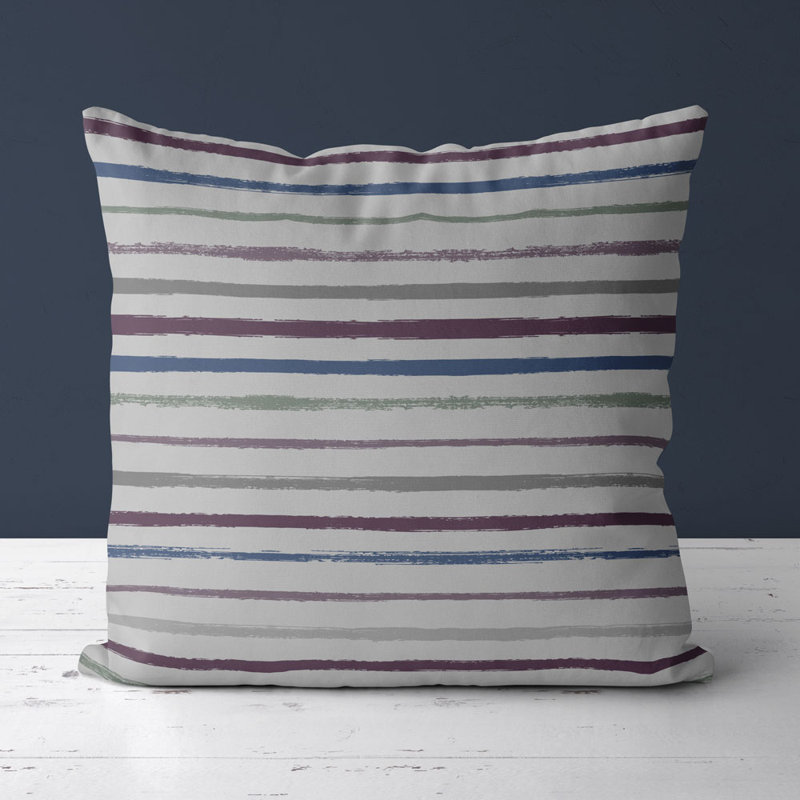 Housse et insert de coussin carré Marler, Gris / bleu / prune
