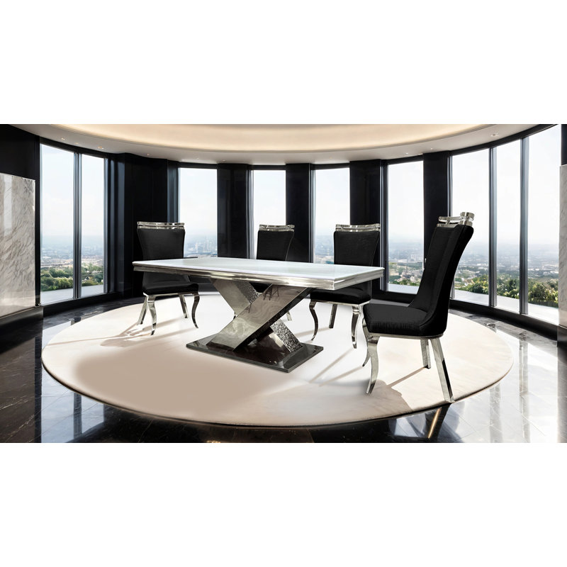 79.4" W Glam Dining Table, Chrome, Silver