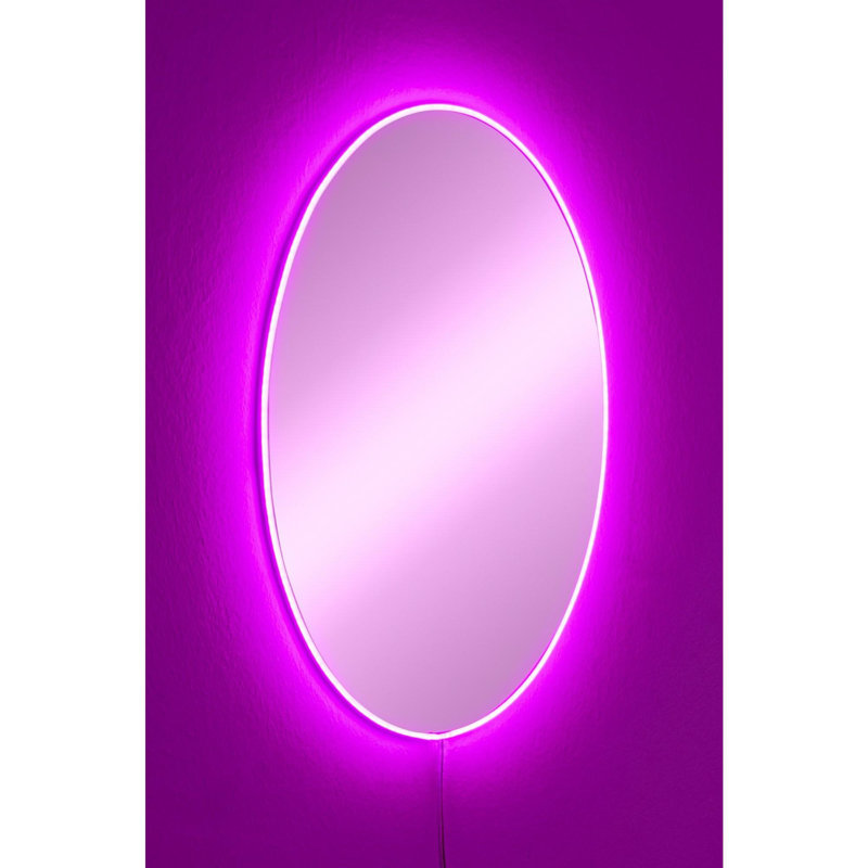 Miroir moderne à DEL, 30 po x 16 po | Acrylique incassable avec panneau de fibres à densité moyenne de 0,2 po d'épaisseur | Rayures néon rose, alimentation 12V | Parfait pour la décoration intérieure et la beauté, la conception élégante et fonctionnelle