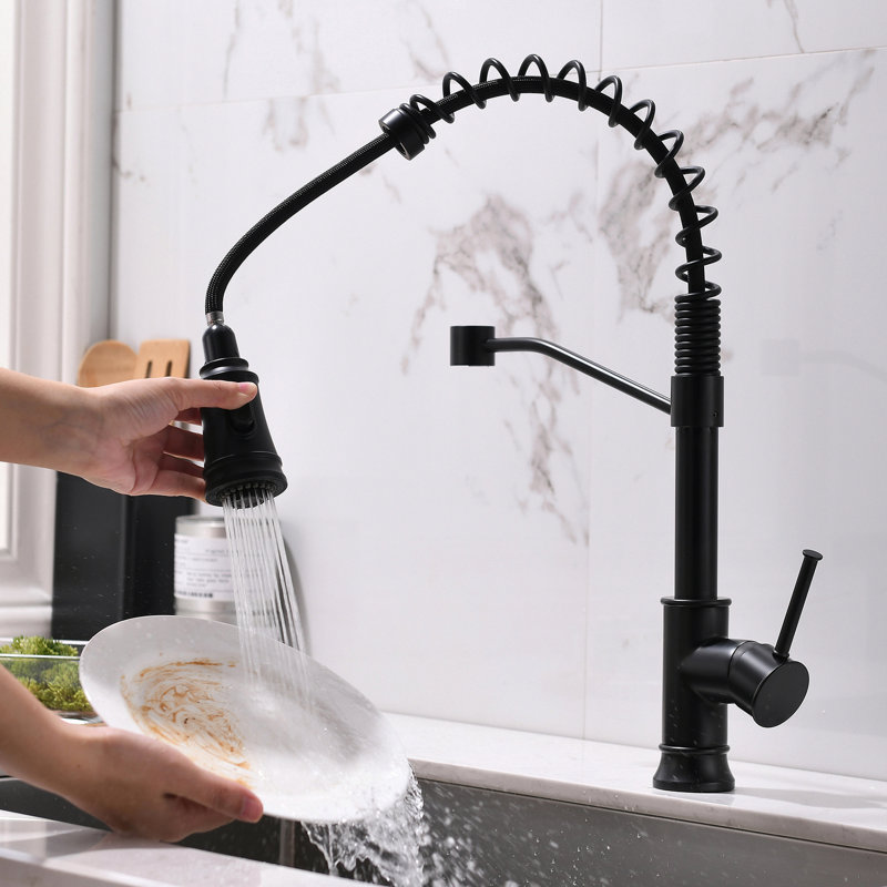 Robinet d'évier de cuisine contemporain noir avec extractible - rotatif pour un trou de rotation à 360 °