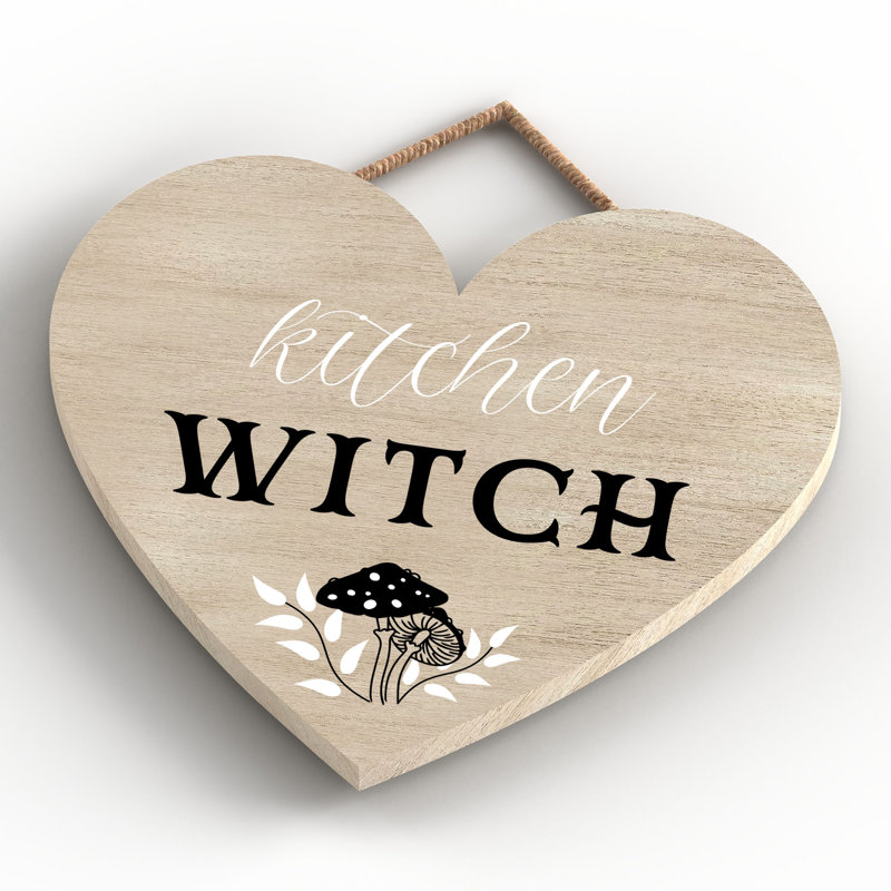 Kitchen Witch Mushrooms Wooden Heart Plaque, 16cm H x 17cm W x 0.9cm D, Brown