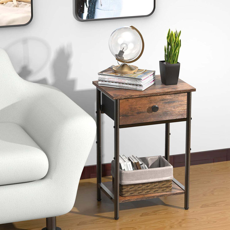 Night Stand Bedside Tables With Drawer Rustic End Table For Small Spaces 2 Tiers Side Table Nightstands For Bedroom, Living Room, Study, Office
