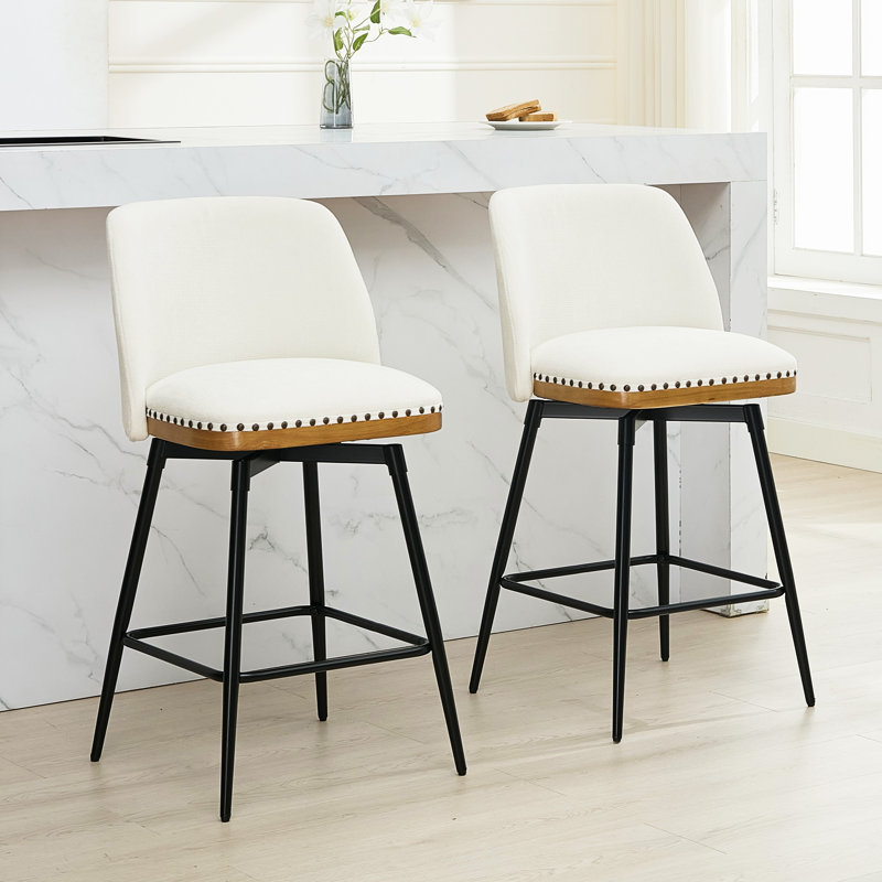 Swivel Upholstered 26" Counter Stools With Wood Trim, 2