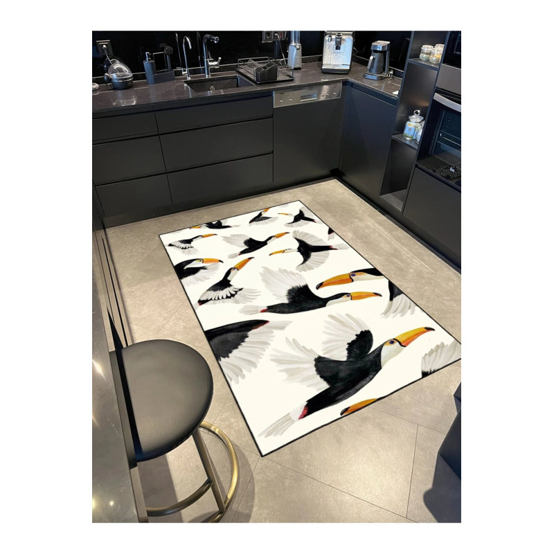 Tapis décoratif lavable avec motif de cigogne volante et papillon, Rectangle 2 pi 4 po x 4 pi