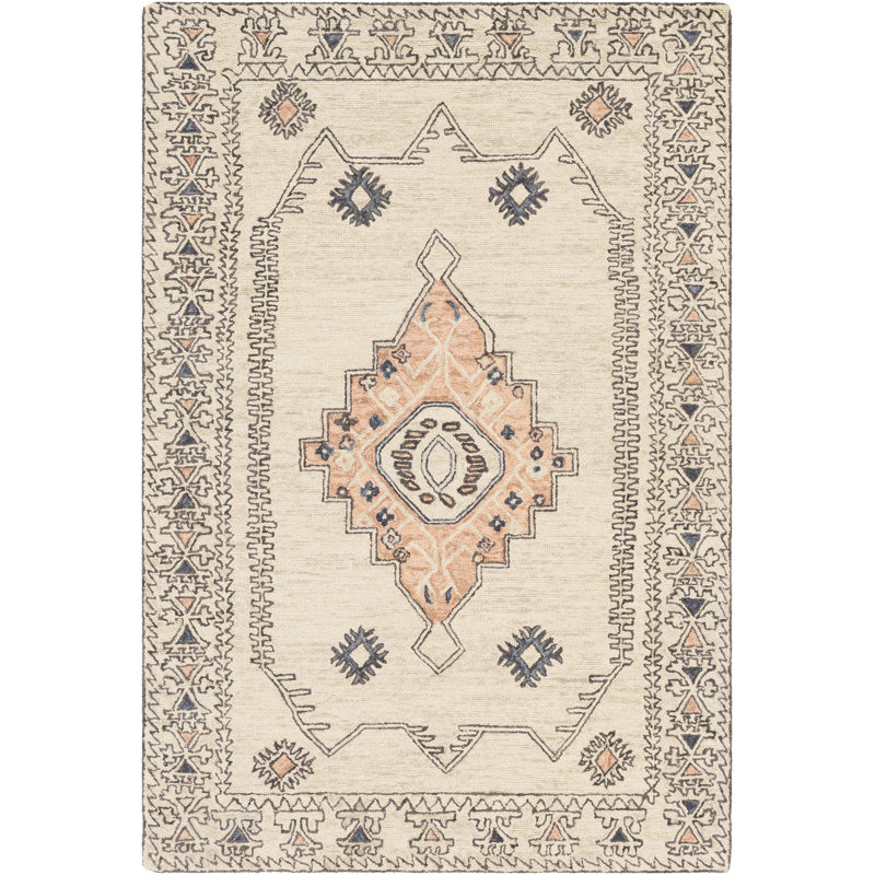 Tapis en laine touffeté à la main Moore / rose poudré / ivoire / gris clair Moore Southwestern, Rectangulaire 8 pi x 10 pi