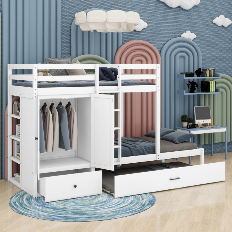 Lit superposé simple avec garde-robe Kadden Kids, Blanc