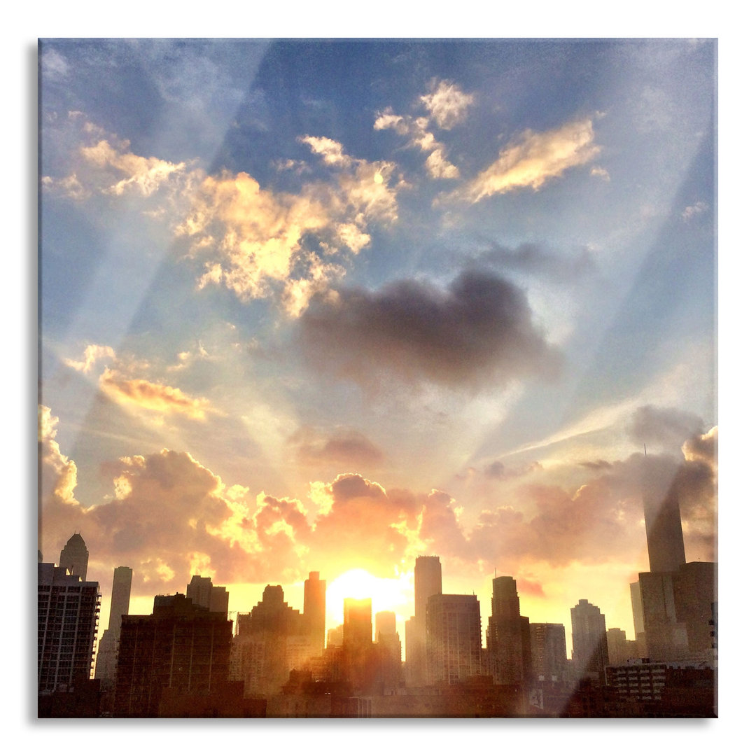 Glasbild Chicago Skyline im Sonnenaufgang