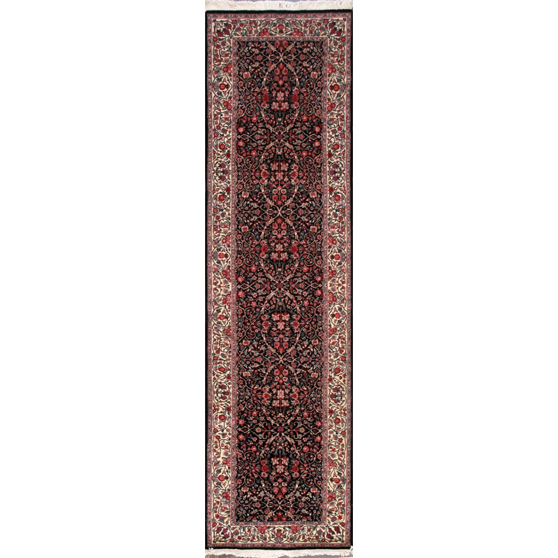 Tapis noir en laine noué à la main Shirvan - 2 pi 6 po x 9 pi 2 po