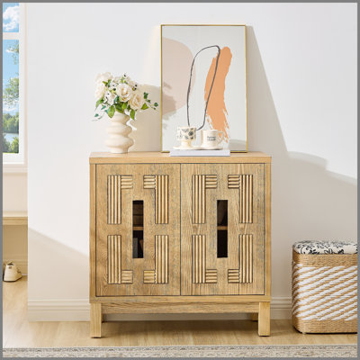 31.5" Mid Century Modern Sideboard Buffet Cabinet with Storage, Carved Openwork Design Display Cabinets, Storage Cabinet with 2 Doors & Adjustable She