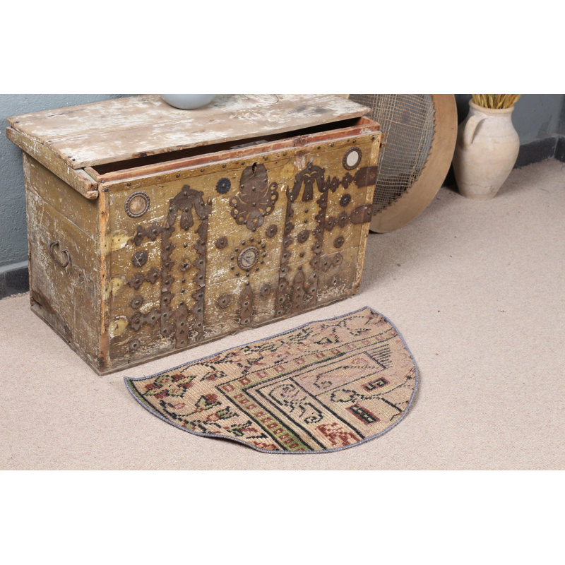 Experience The Comfort Of This Antique Turkish Wool Door Mat That Enhances Your Room's Appeal