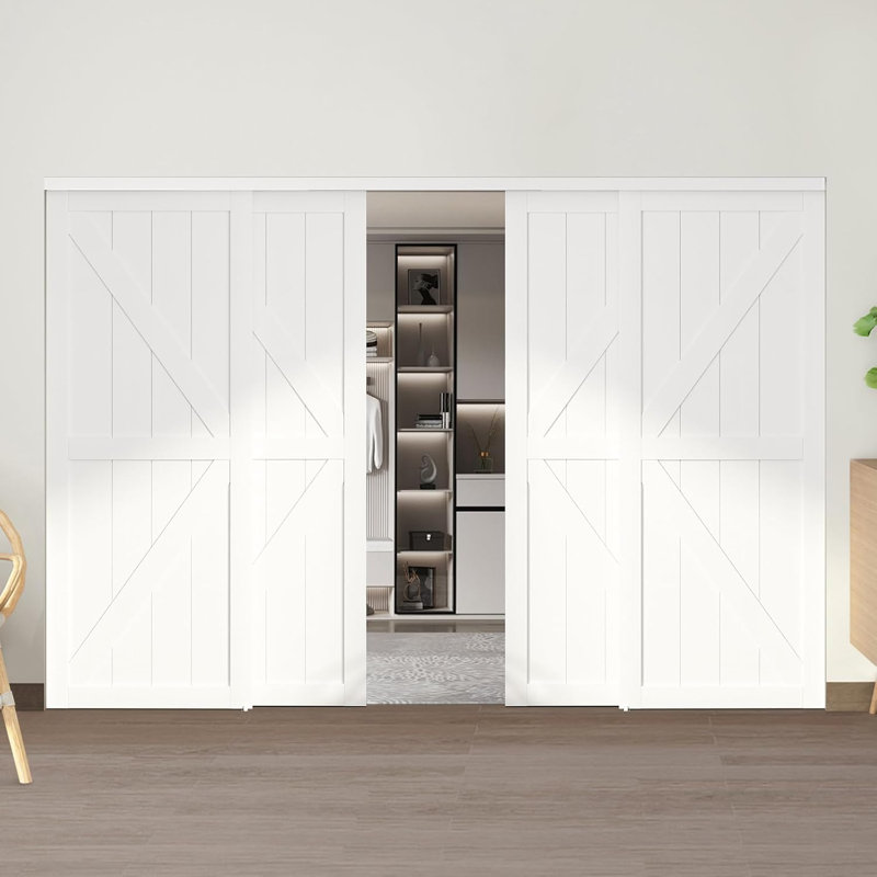 Portes coulissantes en bois manufacturé en forme de K avec trousse de quincaillerie d'installation, 60 po x 80 po, Blanc