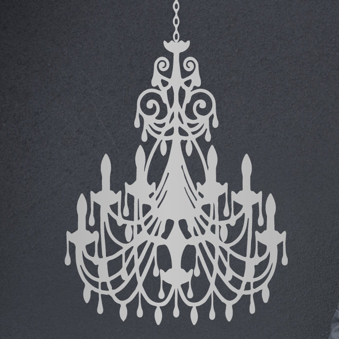 Décalcomanie murale lustre ornée, H 24 po x l 16 po x P 0,01 po, Argent