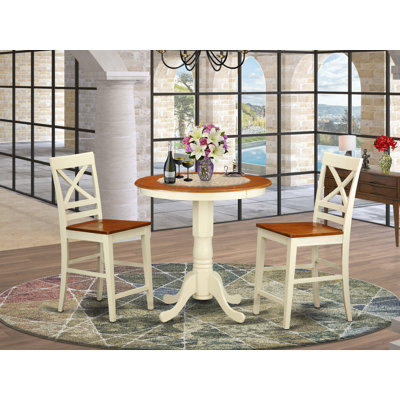 L'ensemble de table de salle à manger 3 pièces à hauteur de comptoir comprend une table de cuisine ronde avec piédestal et 2 chaises de salle à manger, babeurre et cerise