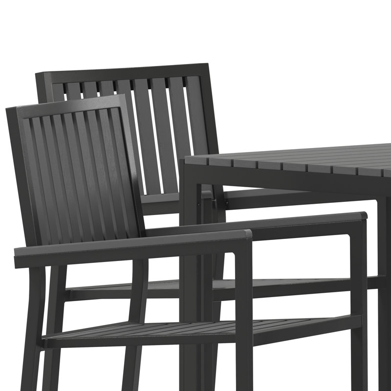 All-Weather Resin Top Square Table & 4 Metal Chairs with Poly Resin Seats
