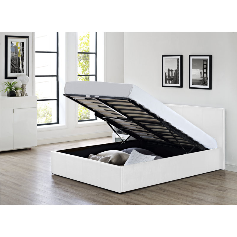 Lolita Upholstered Ottoman Bed, White, Kingsize (5')