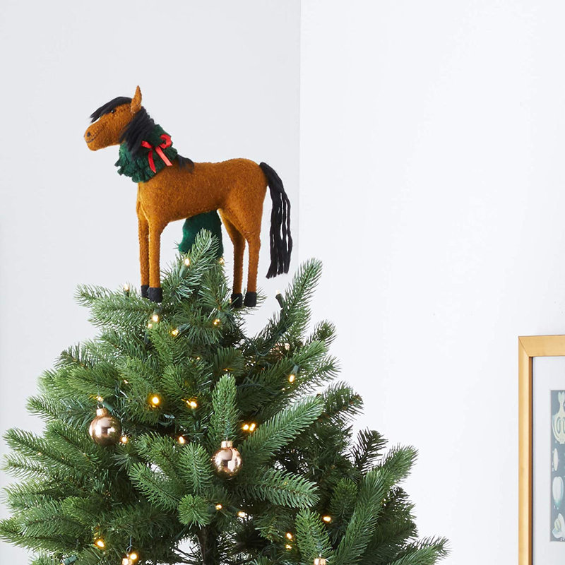 Décoration pour sommet de sapin en laine feutrée à la main - Cheval avec couronne