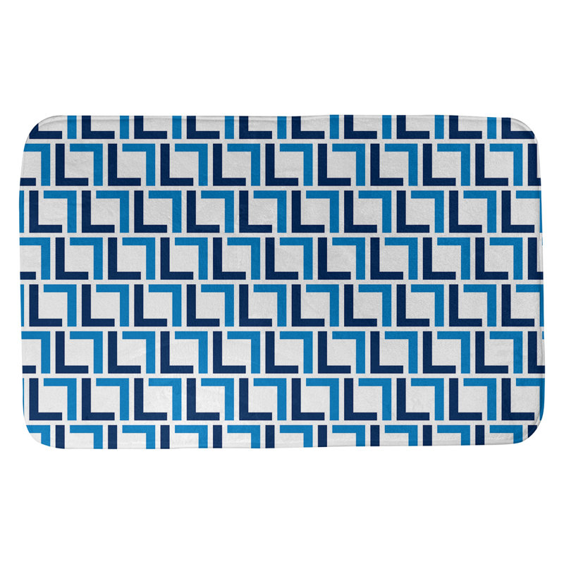 Tapis pour salle de bain Baltimore, l 17 po x L 24 po, Blanc / bleu marine / bleu pastel