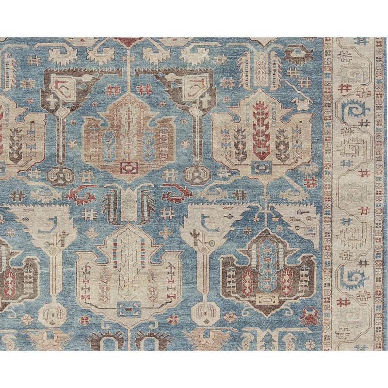 Hand-Knotted High-Quality Blue and Beige Area Rug