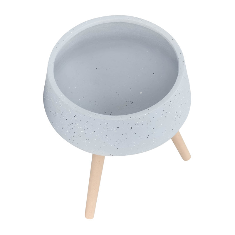 Set of 2 Resin and Magnesia Planters with Beech Wood Stands - Modern Elevated Indoor Outdoor Decorative Plant Holders for Stylish Display.