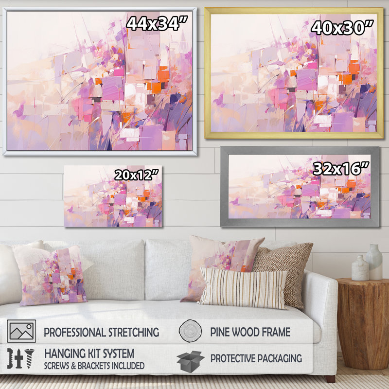 Rose et mauve, ombres abstraites - formes abstraites, art mural, salon, Cadre doré simple, H 24 po x l 32 po x P 1 po