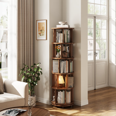Bibliothèque en bois massif pivotante à 360 ° Oliver, équipée de roues de frein, permettant un ajustement flexible