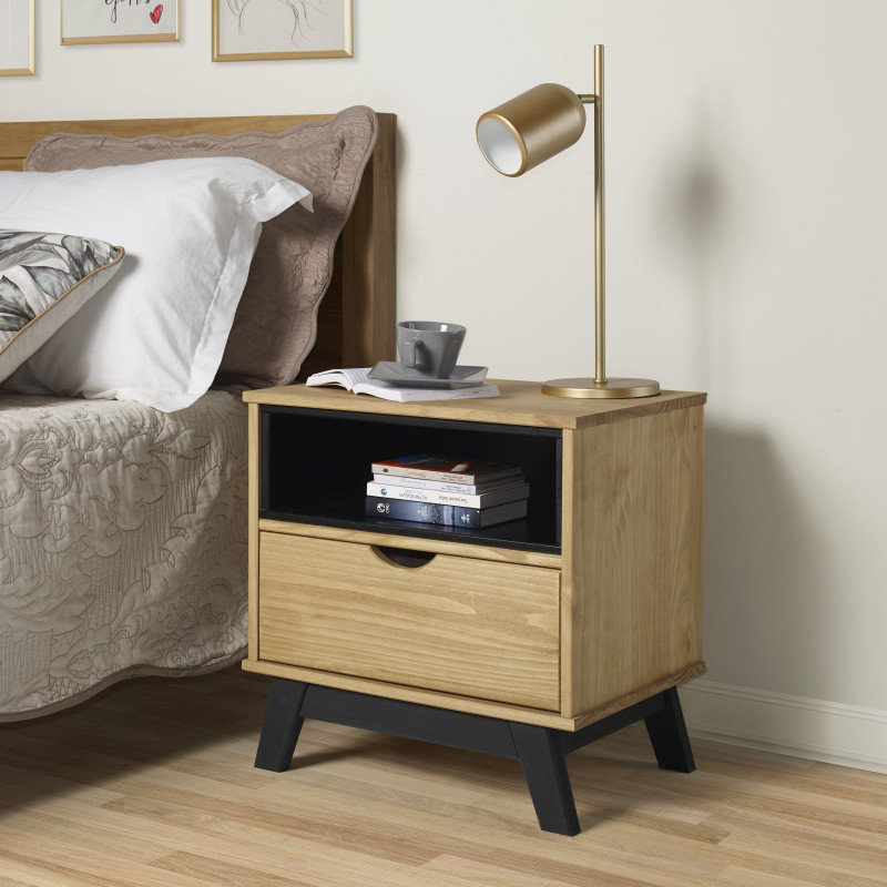 Caison 49cm W Solid + Manufactured Wood Bedside Table, Brown