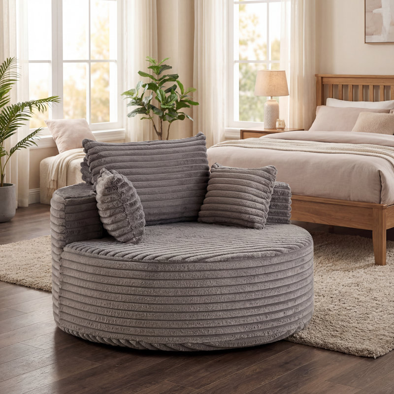 Fauteuil demi-tonneau en velours côtelé 55 po, Gris