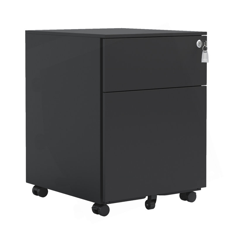 Classeur mobile à 2 tiroirs avec serrure, construction en acier pour format légal / lettre / A4 / F4, entièrement assemblé sauf pour les roues, conception de maison / bureau