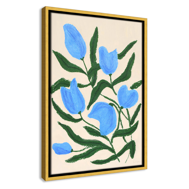 «Colette Blue Tulips Print» par Camilla Bergqvist, H 19,5 po x l 13,5 po, Doré