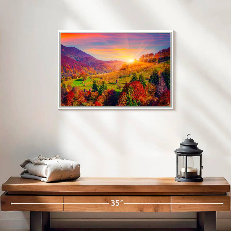 Mountain Autumn Sunrise, Floating Frame White, 19" X 13"