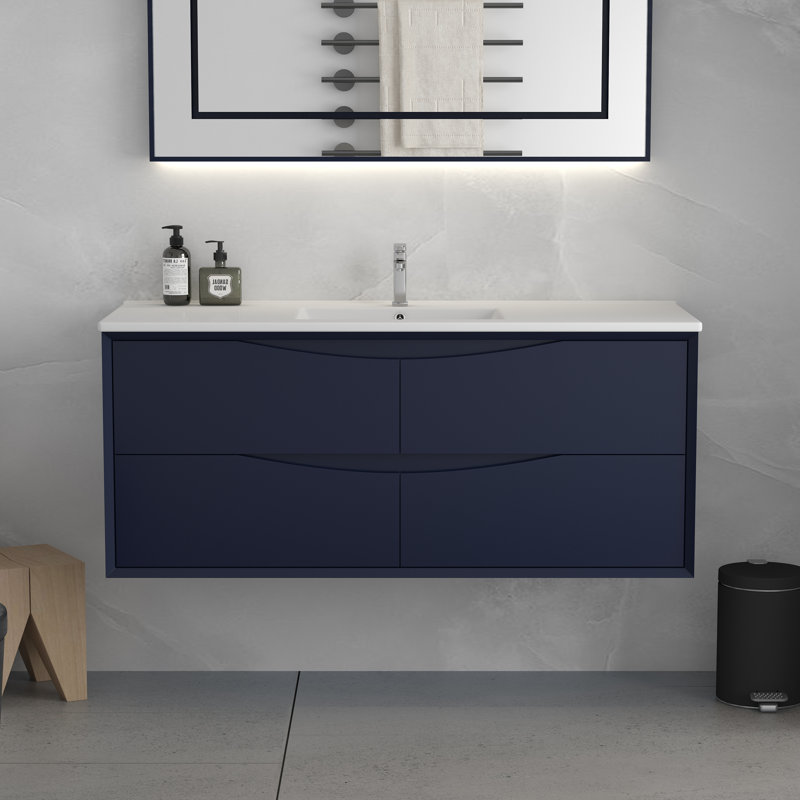 Ensemble de meuble-lavabo simple 48 po avec lavabo mural Jovette, Noir