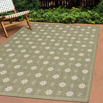 Floral Green White Scandinavian Indoor/Outdoor Area Rug