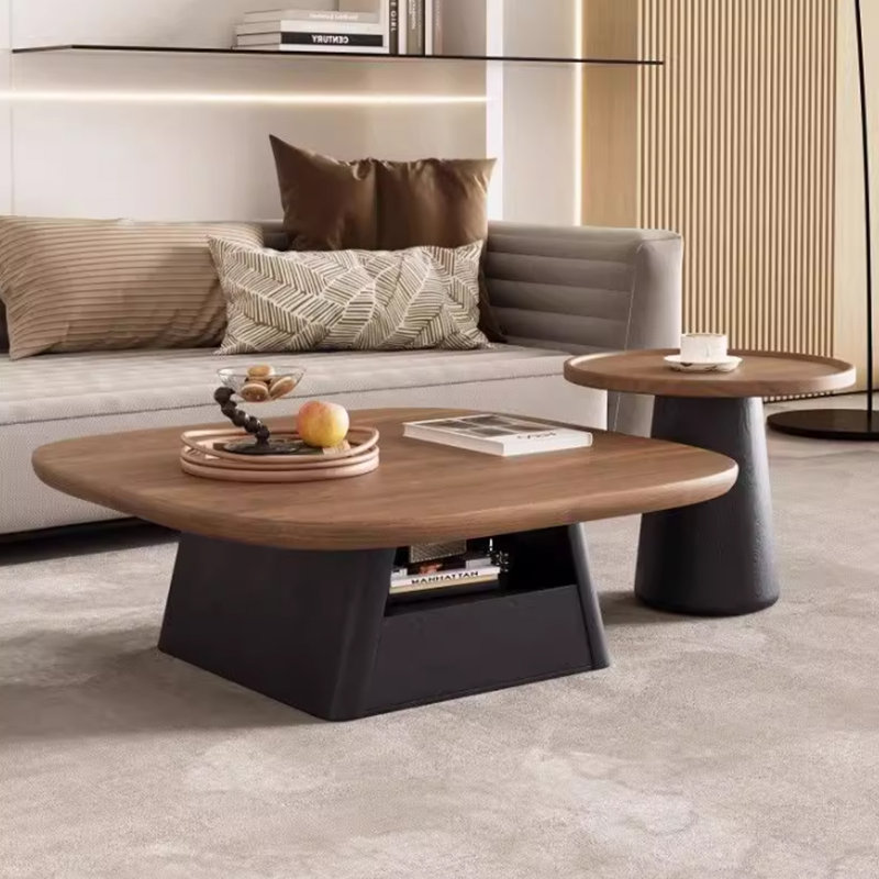 Walnut-colored coffee table set