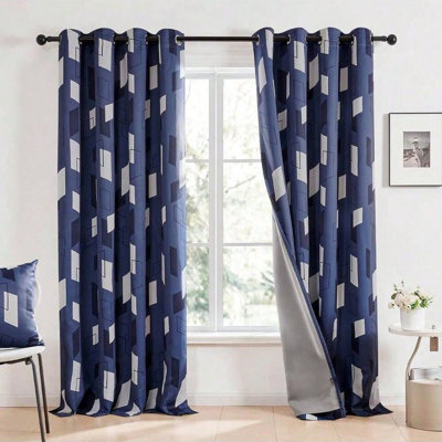 Total Blackout Grommet Thermal Insulated Curtains with Parallel Mirror Design (Set of 2)