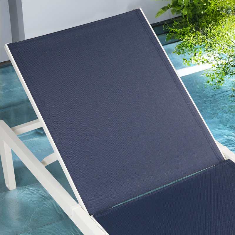 76.8" Long Aluminum Reclining Chaise Lounge Set, Navy Blue