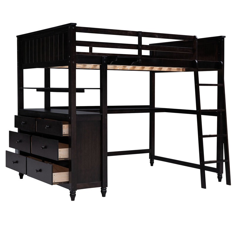 Lit mezzanine double avec bureau et tiroirs de rangement - Faites de votre chambre à coucher un espace fonctionnel élégant Contrôle de la qualité en bois de pin massif